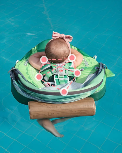 Mambobaby Chest Float Swimming Tube-Air Free Foam Design with 5 Point Safety Harness & 3 Swim Modes, UPF 50+ Detachable 3D Canopy-Crocodile-Green