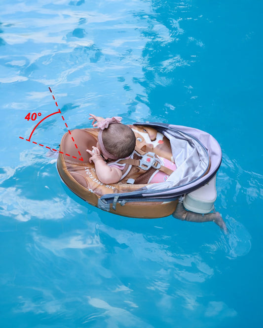 Mambobaby Chest Float Swimming Tube-Air Free Foam Design with 5 Point Safety Harness & 3 Swim Modes, UPF 50+ Detachable 3D Canopy-Upto 18 kg Baby Weight-Puppy-Brown