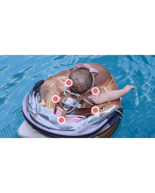 Mambobaby Chest Float Swimming Tube-Air Free Foam Design with 5 Point Safety Harness & 3 Swim Modes, UPF 50+ Detachable 3D Canopy-Upto 18 kg Baby Weight-Puppy-Brown
