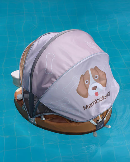Mambobaby Chest Float Swimming Tube-Air Free Foam Design with 5 Point Safety Harness & 3 Swim Modes, UPF 50+ Detachable 3D Canopy-Upto 18 kg Baby Weight-Puppy-Brown