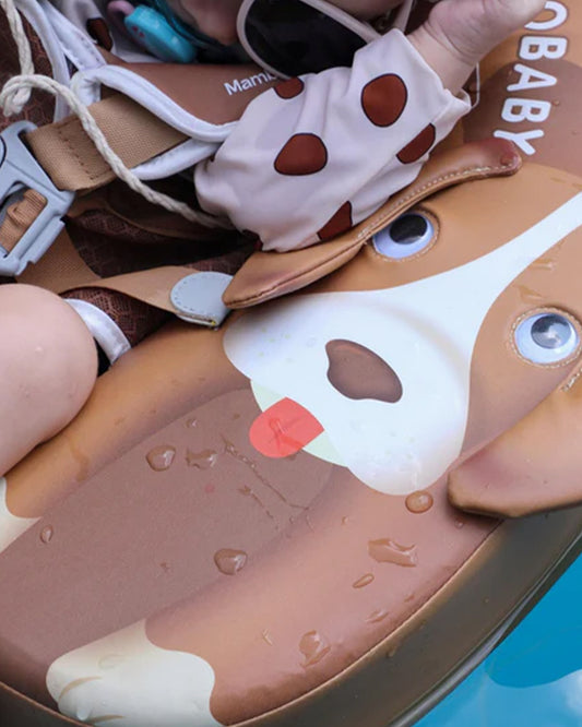 Mambobaby Chest Float Swimming Tube-Air Free Foam Design with 5 Point Safety Harness & 3 Swim Modes, UPF 50+ Detachable 3D Canopy-Upto 18 kg Baby Weight-Puppy-Brown