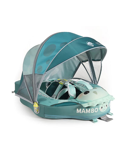 Mambobaby Chest Float Swimming Tube-Air Free Foam Design with 5 Point Safety Harness & 3 Swim Modes, UPF 50+ Detachable 3D Canopy-Upto 18 kg Baby Weight-Tri Dino Cuddle-Green