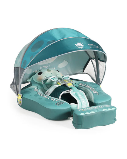 Mambobaby Chest Float Swimming Tube-Air Free Foam Design with 5 Point Safety Harness & 3 Swim Modes, UPF 50+ Detachable 3D Canopy-Upto 18 kg Baby Weight-Tri Dino Cuddle-Green