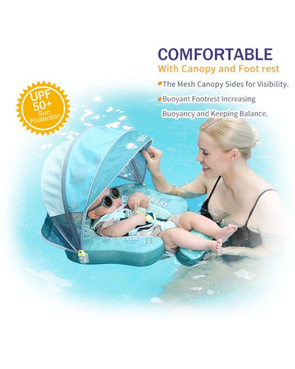 Mambobaby Chest Float Swimming Tube-Air Free Foam Design with 5 Point Safety Harness & 3 Swim Modes, UPF 50+ Detachable 3D Canopy-Upto 18 kg Baby Weight-Tri Dino Cuddle-Green