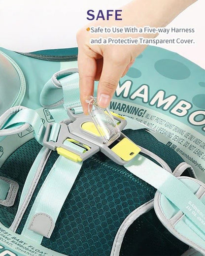 Mambobaby Chest Float Swimming Tube-Air Free Foam Design with 5 Point Safety Harness & 3 Swim Modes, UPF 50+ Detachable 3D Canopy-Upto 18 kg Baby Weight-Tri Dino Cuddle-Green