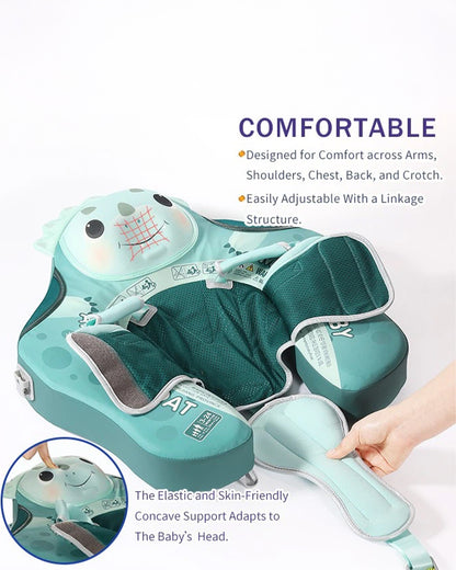 Mambobaby Chest Float Swimming Tube-Air Free Foam Design with 5 Point Safety Harness & 3 Swim Modes, UPF 50+ Detachable 3D Canopy-Upto 18 kg Baby Weight-Tri Dino Cuddle-Green