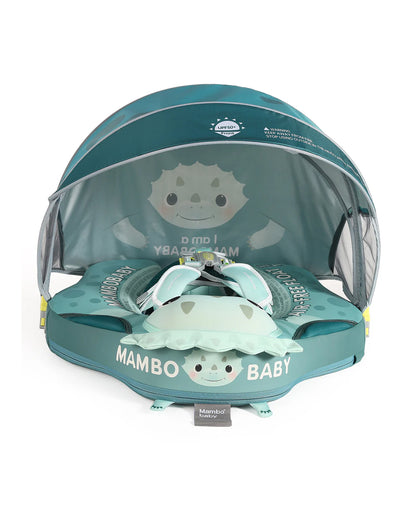 Mambobaby Chest Float Swimming Tube-Air Free Foam Design with 5 Point Safety Harness & 3 Swim Modes, UPF 50+ Detachable 3D Canopy-Upto 18 kg Baby Weight-Tri Dino Cuddle-Green