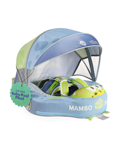 Mambobaby Chest Float Swimming Tube-Air Free Foam Design with 5 Point Safety Harness & 3 Swim Modes, UPF 50+ Detachable 3D Canopy-Upto 18 kg Baby Weight-T-Rex Cuddle-Green