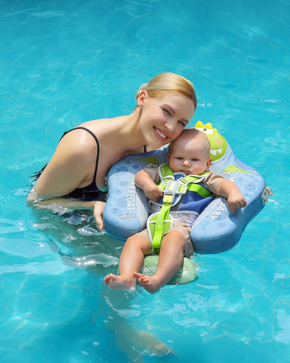 Mambobaby Chest Float Swimming Tube-Air Free Foam Design with 5 Point Safety Harness & 3 Swim Modes, UPF 50+ Detachable 3D Canopy-Upto 18 kg Baby Weight-T-Rex Cuddle-Green