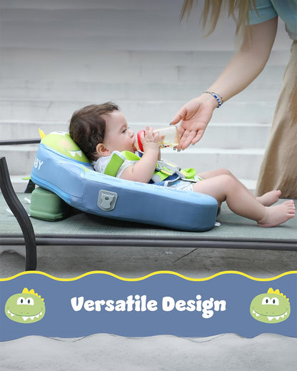 Mambobaby Chest Float Swimming Tube-Air Free Foam Design with 5 Point Safety Harness & 3 Swim Modes, UPF 50+ Detachable 3D Canopy-Upto 18 kg Baby Weight-T-Rex Cuddle-Green