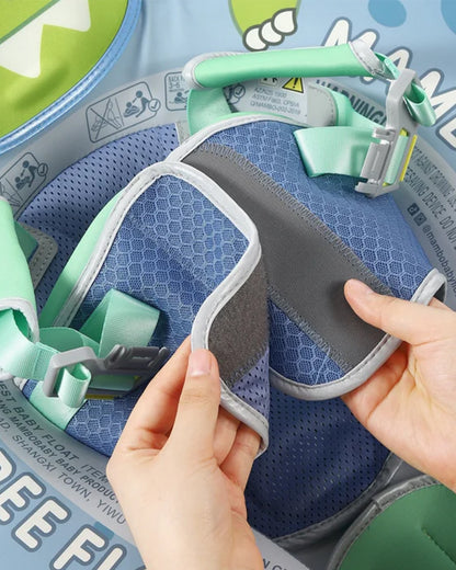 Mambobaby Chest Float Swimming Tube-Air Free Foam Design with 5 Point Safety Harness & 3 Swim Modes, UPF 50+ Detachable 3D Canopy-Upto 18 kg Baby Weight-T-Rex Cuddle-Green