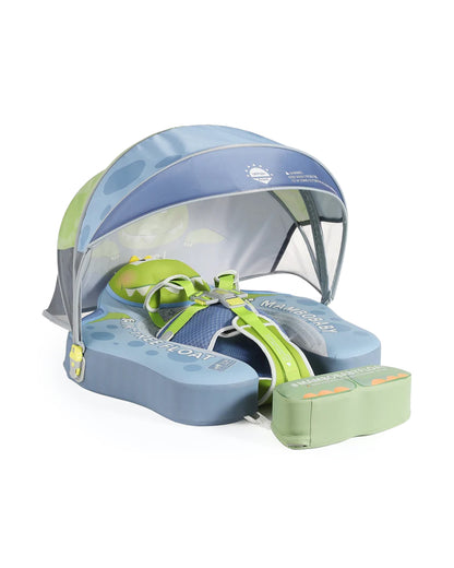 Mambobaby Chest Float Swimming Tube-Air Free Foam Design with 5 Point Safety Harness & 3 Swim Modes, UPF 50+ Detachable 3D Canopy-Upto 18 kg Baby Weight-T-Rex Cuddle-Green