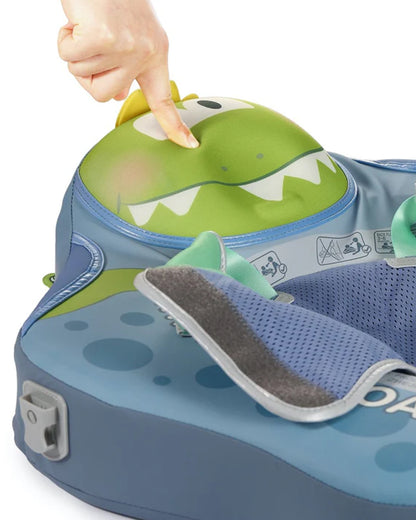 Mambobaby Chest Float Swimming Tube-Air Free Foam Design with 5 Point Safety Harness & 3 Swim Modes, UPF 50+ Detachable 3D Canopy-Upto 18 kg Baby Weight-T-Rex Cuddle-Green