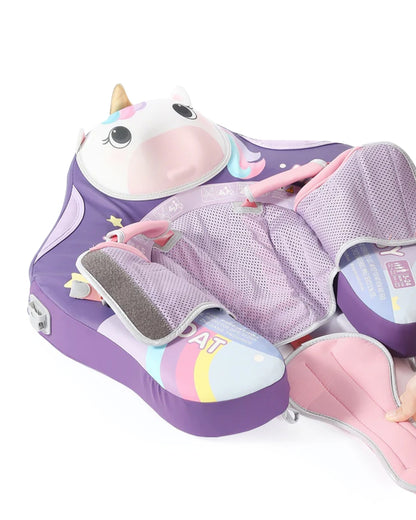 Mambobaby Chest Float Swimming Tube-Air Free Foam Design with 5 Point Safety Harness & 3 Swim Modes, UPF 50+ Detachable 3D Canopy-Unicorn Cuddle-Purple