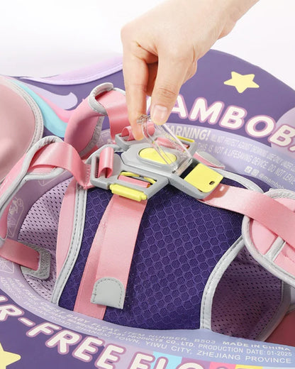 Mambobaby Chest Float Swimming Tube-Air Free Foam Design with 5 Point Safety Harness & 3 Swim Modes, UPF 50+ Detachable 3D Canopy-Unicorn Cuddle-Purple