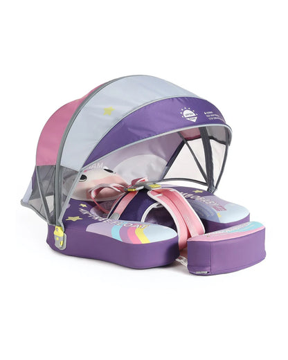 Mambobaby Chest Float Swimming Tube-Air Free Foam Design with 5 Point Safety Harness & 3 Swim Modes, UPF 50+ Detachable 3D Canopy-Unicorn Cuddle-Purple