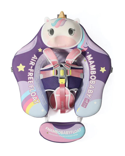 Mambobaby Chest Float Swimming Tube-Air Free Foam Design with 5 Point Safety Harness & 3 Swim Modes, UPF 50+ Detachable 3D Canopy-Unicorn Cuddle-Purple