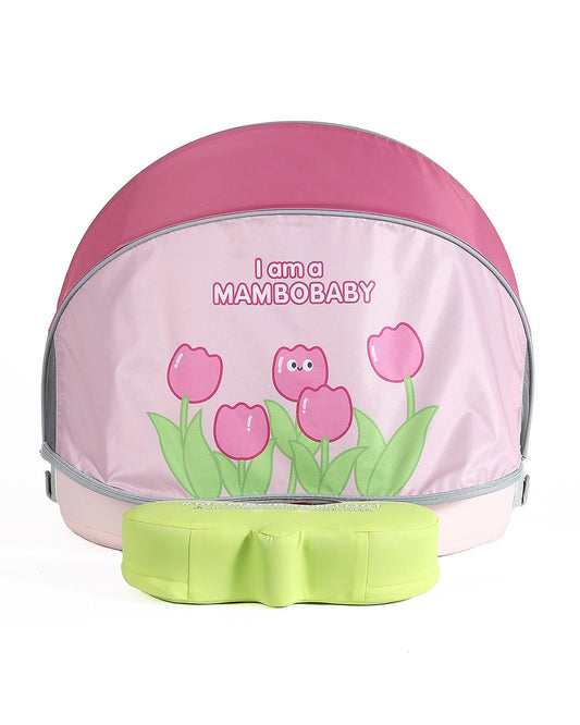 Mambobaby Chest Float Swimming Tube-Air Free Foam Design with 5 Point Safety Harness & 3 Swim Modes, UPF 50+ Detachable 3D Canopy-Upto 18 kg Baby Weight-Tulip Bloom-Pink