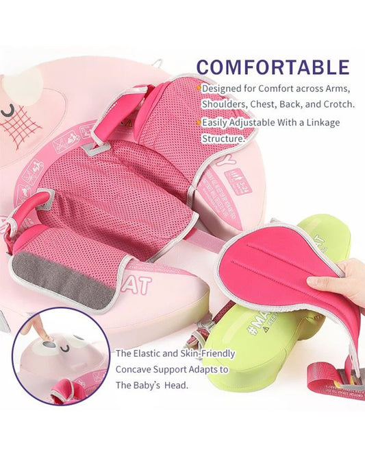 Mambobaby Chest Float Swimming Tube-Air Free Foam Design with 5 Point Safety Harness & 3 Swim Modes, UPF 50+ Detachable 3D Canopy-Upto 18 kg Baby Weight-Tulip Bloom-Pink