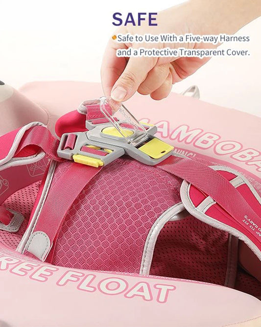 Mambobaby Chest Float Swimming Tube-Air Free Foam Design with 5 Point Safety Harness & 3 Swim Modes, UPF 50+ Detachable 3D Canopy-Upto 18 kg Baby Weight-Tulip Bloom-Pink