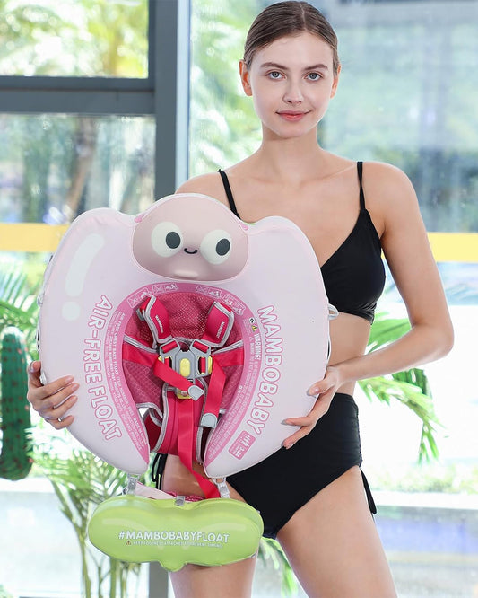 Mambobaby Chest Float Swimming Tube-Air Free Foam Design with 5 Point Safety Harness & 3 Swim Modes, UPF 50+ Detachable 3D Canopy-Upto 18 kg Baby Weight-Tulip Bloom-Pink