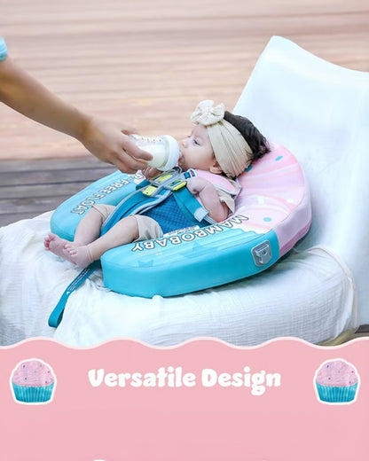 Mambobaby Chest Float Swimming Tube-Air Free Foam Design with 5 Point Safety Harness & 3 Swim Modes, UPF 50+ Detachable 3D Canopy-Upto 18 kg Baby Weight-Cup Cake-Green