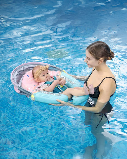 Mambobaby Chest Float Swimming Tube-Air Free Foam Design with 5 Point Safety Harness & 3 Swim Modes, UPF 50+ Detachable 3D Canopy-Upto 18 kg Baby Weight-Cup Cake-Green