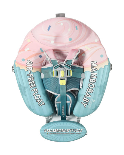 Mambobaby Chest Float Swimming Tube-Air Free Foam Design with 5 Point Safety Harness & 3 Swim Modes, UPF 50+ Detachable 3D Canopy-Upto 18 kg Baby Weight-Cup Cake-Green