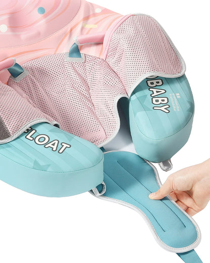 Mambobaby Chest Float Swimming Tube-Air Free Foam Design with 5 Point Safety Harness & 3 Swim Modes, UPF 50+ Detachable 3D Canopy-Upto 18 kg Baby Weight-Cup Cake-Green