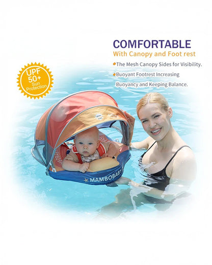 Mambobaby Chest Float Swimming Tube-Air Free Foam Design with 5 Point Safety Harness & 3 Swim Modes, UPF 50+ Detachable 3D Canopy-Upto 18 kg Baby Weight-Starry Fun-Yellow