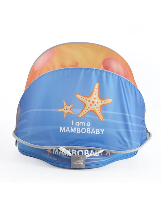 Mambobaby Chest Float Swimming Tube-Air Free Foam Design with 5 Point Safety Harness & 3 Swim Modes, UPF 50+ Detachable 3D Canopy-Upto 18 kg Baby Weight-Starry Fun-Yellow