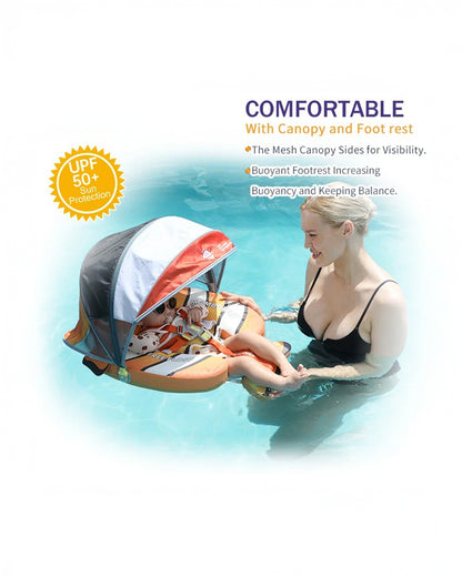 Mambobaby Chest Float Swimming Tube-Air Free Foam Design with 5 Point Safety Harness & 3 Swim Modes, UPF 50+ Detachable 3D Canopy-Upto 18 kg Baby Weight-Clownfish Pal-Yellow