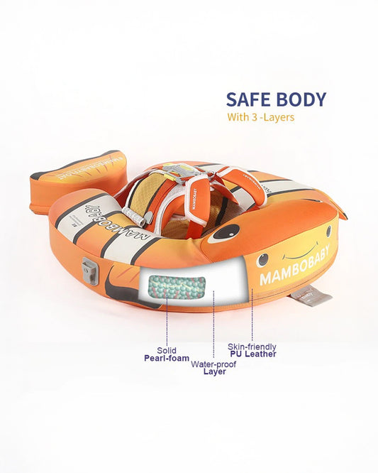 Mambobaby Chest Float Swimming Tube-Air Free Foam Design with 5 Point Safety Harness & 3 Swim Modes, UPF 50+ Detachable 3D Canopy-Upto 18 kg Baby Weight-Clownfish Pal-Yellow
