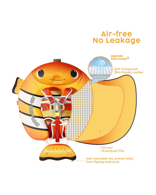 Mambobaby Chest Float Swimming Tube-Air Free Foam Design with 5 Point Safety Harness & 3 Swim Modes, UPF 50+ Detachable 3D Canopy-Upto 18 kg Baby Weight-Clownfish Pal-Yellow
