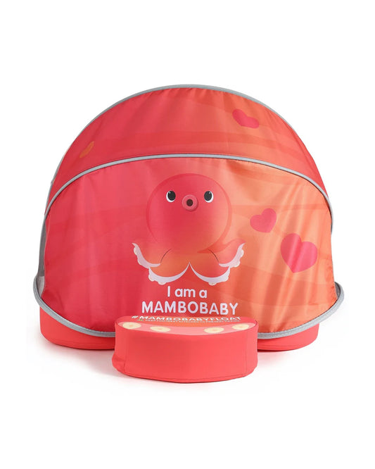Mambobaby Chest Float Swimming Tube-Air Free Foam Design with 5 Point Safety Harness & 3 Swim Modes, UPF 50+ Detachable 3D Canopy-Upto 18 kg Baby Weight-Octo Hug-Red