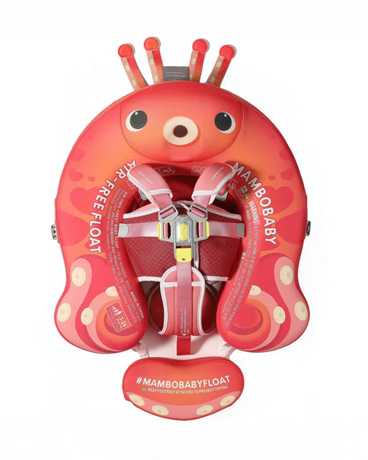 Mambobaby Chest Float Swimming Tube-Air Free Foam Design with 5 Point Safety Harness & 3 Swim Modes, UPF 50+ Detachable 3D Canopy-Upto 18 kg Baby Weight-Octo Hug-Red