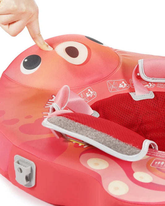 Mambobaby Chest Float Swimming Tube-Air Free Foam Design with 5 Point Safety Harness & 3 Swim Modes, UPF 50+ Detachable 3D Canopy-Upto 18 kg Baby Weight-Octo Hug-Red