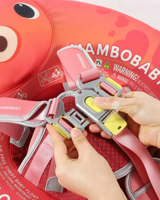 Mambobaby Chest Float Swimming Tube-Air Free Foam Design with 5 Point Safety Harness & 3 Swim Modes, UPF 50+ Detachable 3D Canopy-Upto 18 kg Baby Weight-Octo Hug-Red