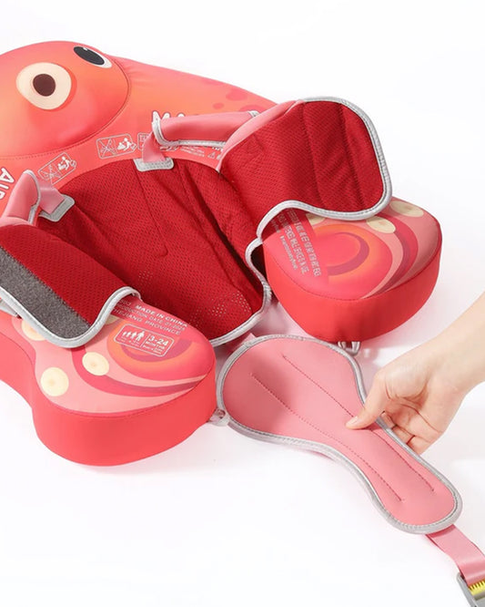 Mambobaby Chest Float Swimming Tube-Air Free Foam Design with 5 Point Safety Harness & 3 Swim Modes, UPF 50+ Detachable 3D Canopy-Upto 18 kg Baby Weight-Octo Hug-Red
