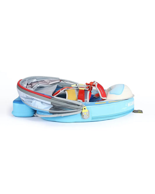 Mambobaby Chest Float Swimming Tube-Air Free Foam Design with 5 Point Safety Harness & 3 Swim Modes, UPF 50+ Detachable 3D Canopy-Upto 18 kg Baby Weight-Speedy Boat-Blue