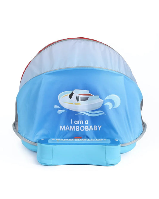 Mambobaby Chest Float Swimming Tube-Air Free Foam Design with 5 Point Safety Harness & 3 Swim Modes, UPF 50+ Detachable 3D Canopy-Upto 18 kg Baby Weight-Speedy Boat-Blue