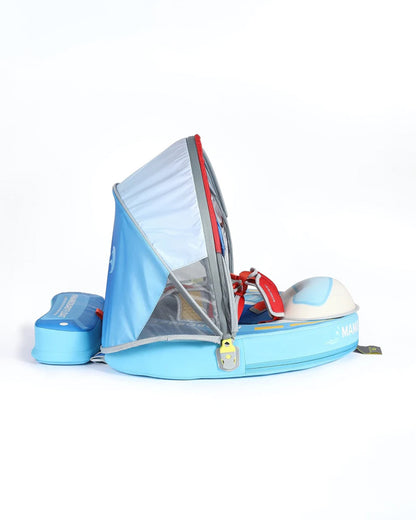 Mambobaby Chest Float Swimming Tube-Air Free Foam Design with 5 Point Safety Harness & 3 Swim Modes, UPF 50+ Detachable 3D Canopy-Upto 18 kg Baby Weight-Speedy Boat-Blue