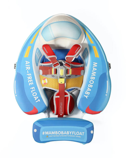 Mambobaby Chest Float Swimming Tube-Air Free Foam Design with 5 Point Safety Harness & 3 Swim Modes, UPF 50+ Detachable 3D Canopy-Upto 18 kg Baby Weight-Speedy Boat-Blue