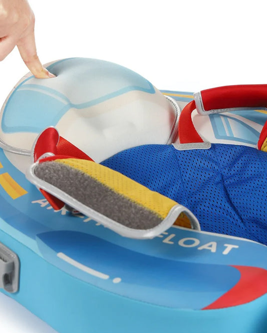 Mambobaby Chest Float Swimming Tube-Air Free Foam Design with 5 Point Safety Harness & 3 Swim Modes, UPF 50+ Detachable 3D Canopy-Upto 18 kg Baby Weight-Speedy Boat-Blue