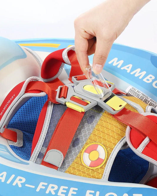 Mambobaby Chest Float Swimming Tube-Air Free Foam Design with 5 Point Safety Harness & 3 Swim Modes, UPF 50+ Detachable 3D Canopy-Upto 18 kg Baby Weight-Speedy Boat-Blue