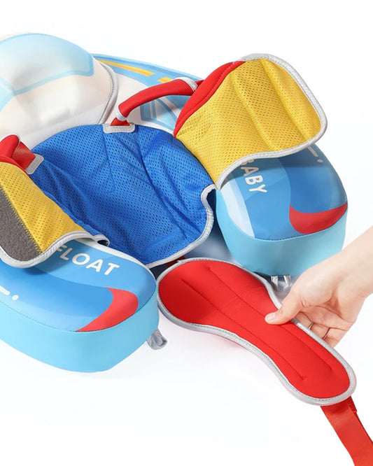 Mambobaby Chest Float Swimming Tube-Air Free Foam Design with 5 Point Safety Harness & 3 Swim Modes, UPF 50+ Detachable 3D Canopy-Upto 18 kg Baby Weight-Speedy Boat-Blue