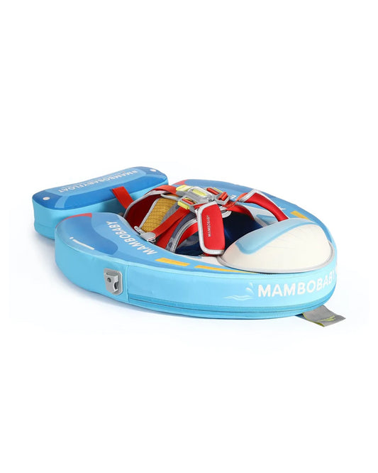 Mambobaby Chest Float Swimming Tube-Air Free Foam Design with 5 Point Safety Harness & 3 Swim Modes, UPF 50+ Detachable 3D Canopy-Upto 18 kg Baby Weight-Speedy Boat-Blue