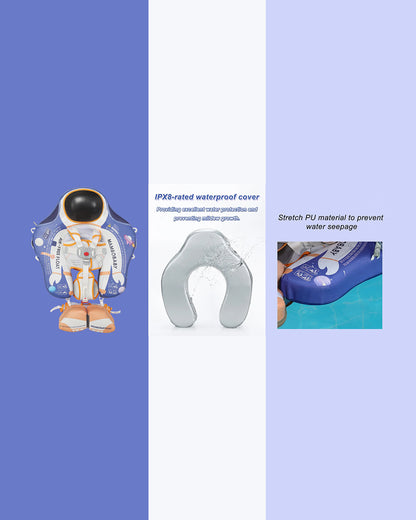 Mambobaby Chest Float Swimming Tube-Air Free Foam Design with 5 Point Safety Harness & 3 Swim Modes, UPF 50+ Detachable 3D Canopy-Upto 18 kg Baby Weight-Astronauts-Blue