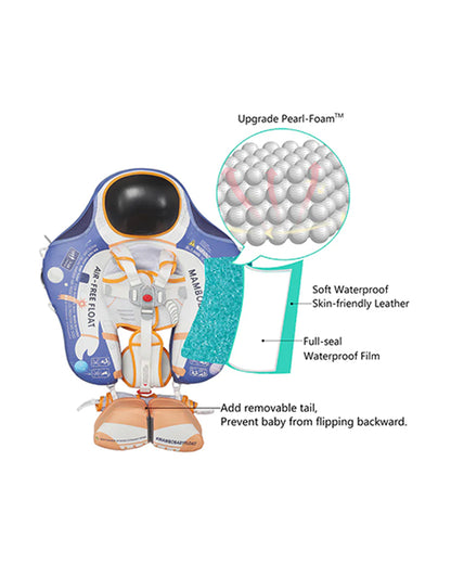 Mambobaby Chest Float Swimming Tube-Air Free Foam Design with 5 Point Safety Harness & 3 Swim Modes, UPF 50+ Detachable 3D Canopy-Upto 18 kg Baby Weight-Astronauts-Blue