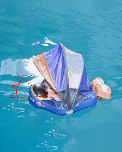 Mambobaby Chest Float Swimming Tube-Air Free Foam Design with 5 Point Safety Harness & 3 Swim Modes, UPF 50+ Detachable 3D Canopy-Upto 18 kg Baby Weight-Astronauts-Blue